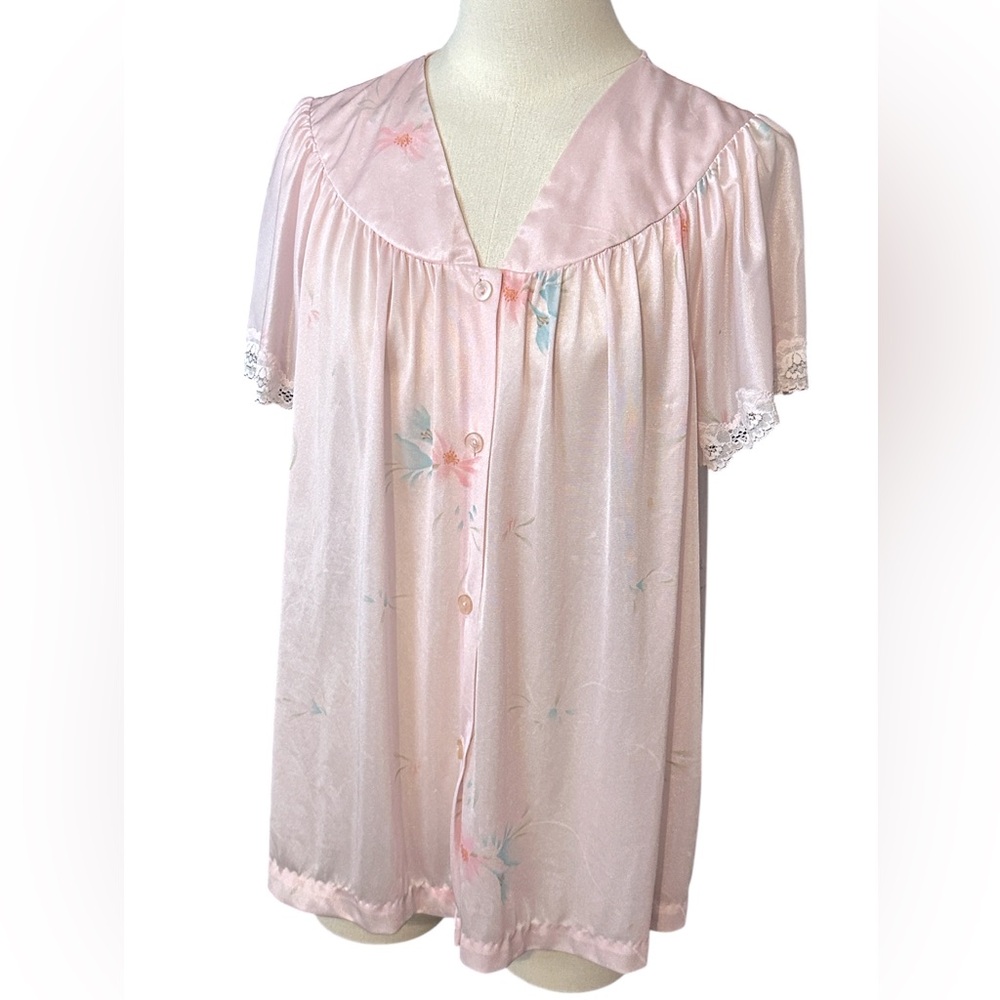Vintage Val Mode Pink Lace-Trimmed Women's Sleepwear Top size‎ Large (D27)